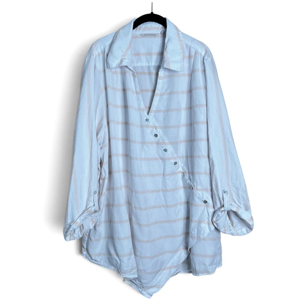 Soft Surroundings White Orange Stripe Cannes Asymmetrical Tunic Tencel Size 3X